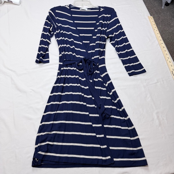 Calvin Klein Dresses & Skirts - Calvin Klein Navy and White Striped Long Sleeve Wrap Dress